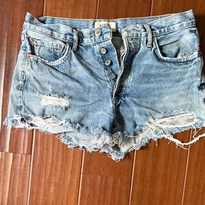 Agolde Light Wash Distressed Denim Shorts